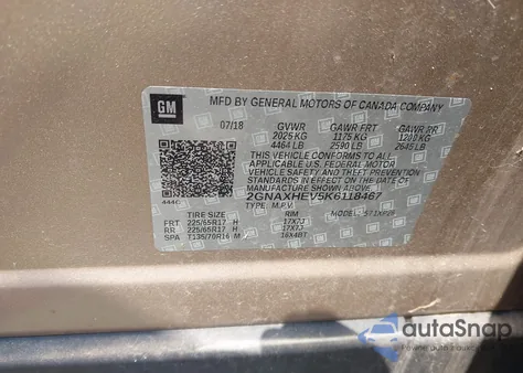 2019 Chevrolet Equinox Ls из США, поврежденный, VIN 2GNAXHEV5K6118467